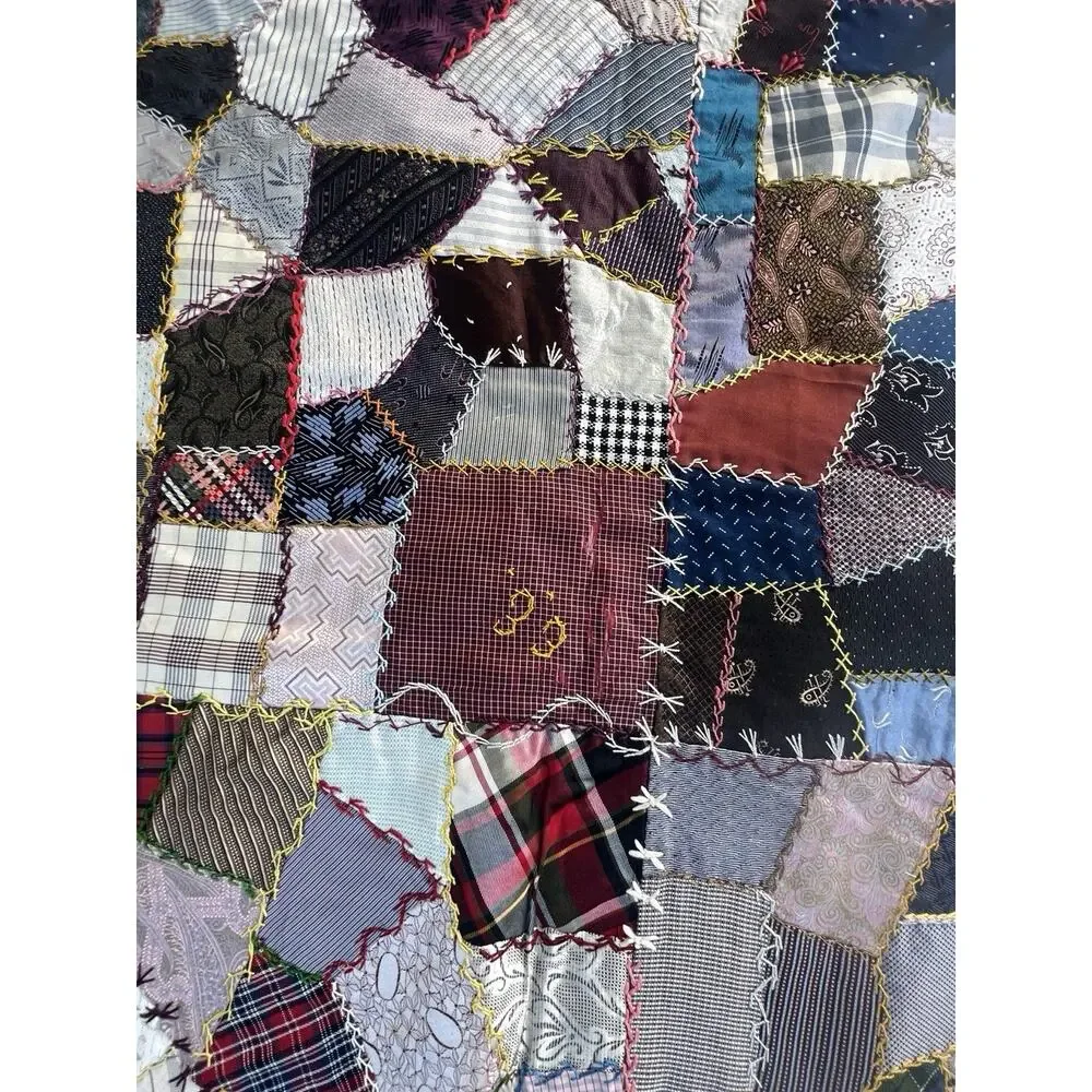 Antique 1933 Crazy quilt Detailed Stitching 62